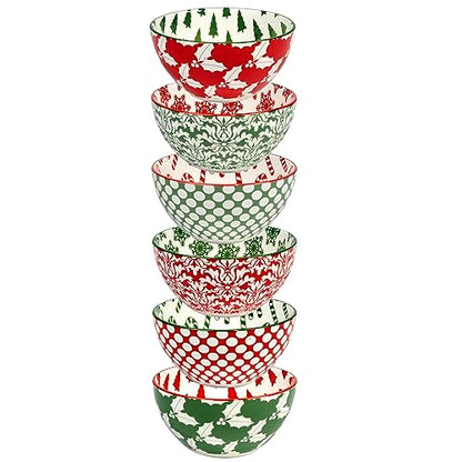 Holiday Serving Bowls Set of 6, 4.75 x 2.25 Inch Porcelain Christmas Tableware