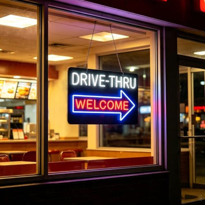 Drive Thru Welcome Neon Sign - Wall Decor LED Neon Lights for Bedroom, Office, Bar, Christmas 23.2 x 15 Inch