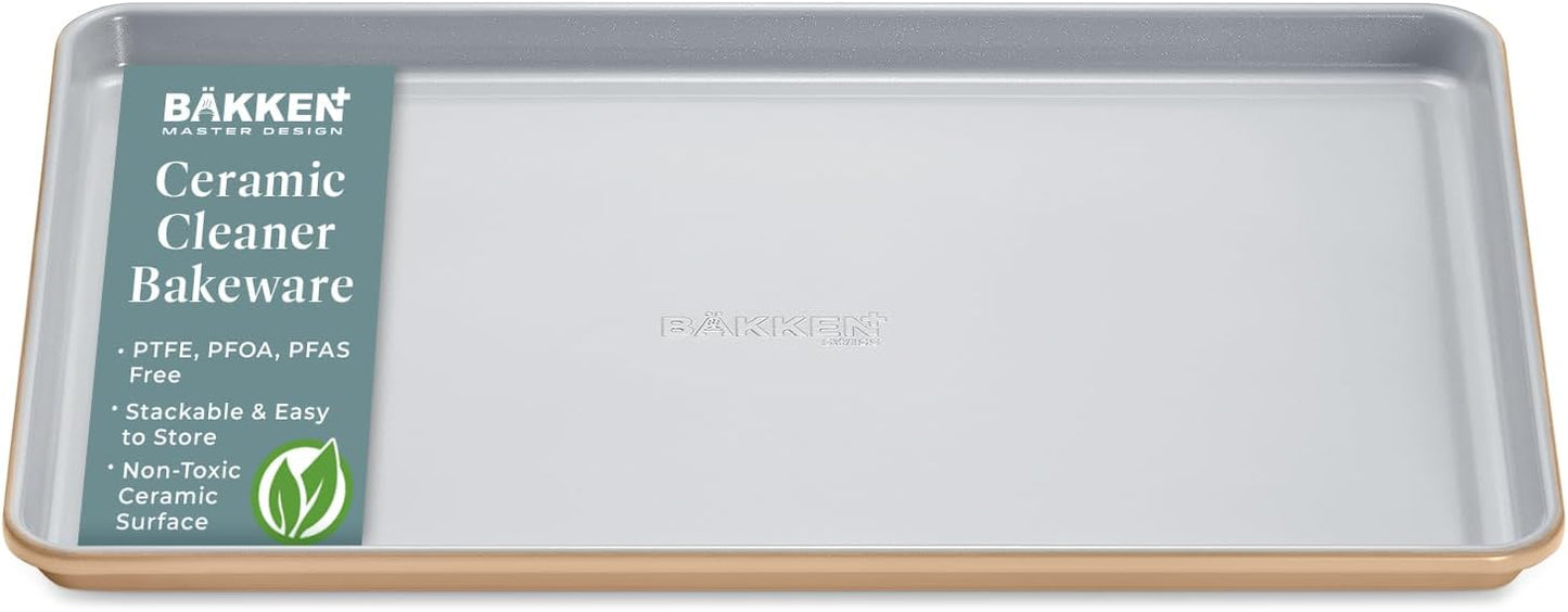 Premium Non-Stick Ceramic Baking Sheet Pan - Aluminized Steel, PFOA & PFAS Free - Ideal for Baking & Roasting - Medium Size (15.5" x 10") | Gold