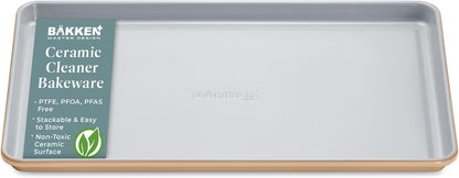 Premium Non-Stick Ceramic Baking Sheet Pan - Aluminized Steel, PFOA & PFAS Free - Ideal for Baking & Roasting - Medium Size (15.5" x 10") | Gold