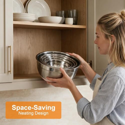 5PCS Stainless Steel Mixing Bowls Set with Colorful Silicone Non-Slip Bases - 1.5 to 5.3 Quarts