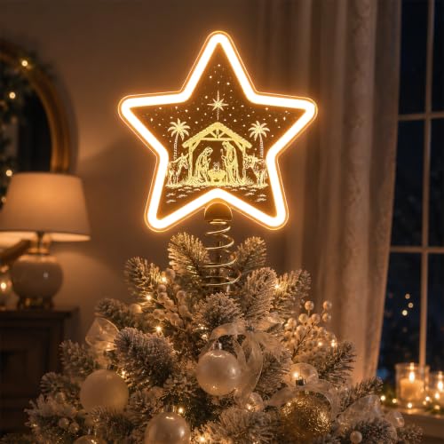 Nativity Tree Topper with Warm White LED - USB or Battery Operated Christmas Decor