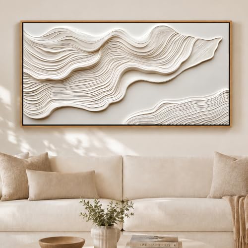 Wave Framed Abstract Wall Art - Large Geometric Line Canvas 48x24in - Modern Home Decor