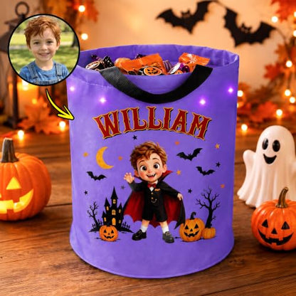 Personalized Cartoon Halloween LED Trick or Treat Bucket - Callie