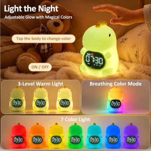 Kids Alarm Clock with APP Control & Night Light - Dinosaur Variation