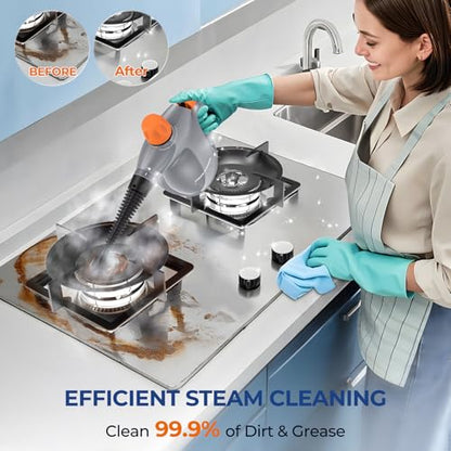 Pressurized Handheld Steam Cleaner Orange & Gray 13-Piece Deep Cleaning Set