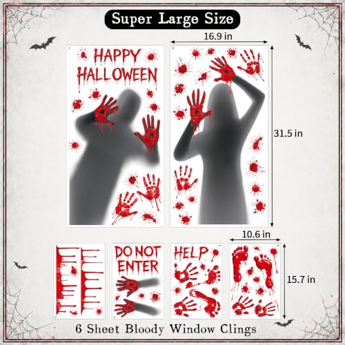 Halloween Bloody Window Clings Decorations - 6 Sheets Spooky Stickers