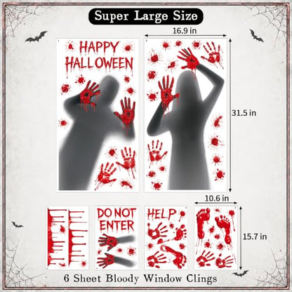 Halloween Bloody Window Clings Decorations - 6 Sheets Spooky Stickers