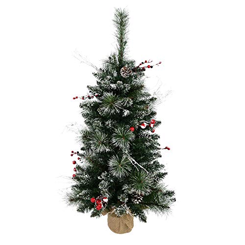 3 ft Snow Tipped Artificial Christmas Tree with Berry Accents and Burlap Base