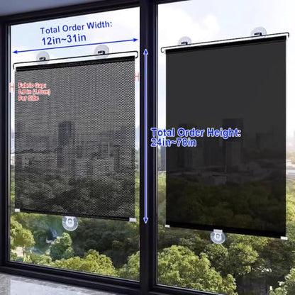 Blackout Window Shade with Suction Cups - 26x48 Inches, No Drill, Portable, Removable, Light Blocking for Home, Office, Car - Black Variation