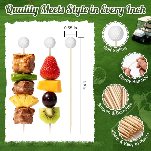 Golf Ball Cocktail Picks - 100 Sturdy Wooden Appetizer Toothpicks