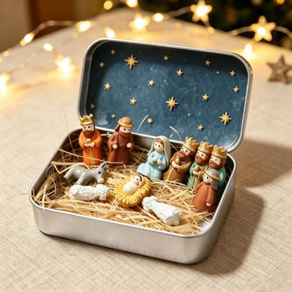 Pocket Size Nativity Scene Set in a Box Christmas Decor 7x3x11.5cm