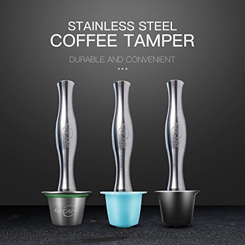 Stainless Steel Coffee Tamper Filling Tool by RECAPS Compatible with Nespresso Machine Refillable Reusable Filter Pressing Coffee Grind Diameter 24mm