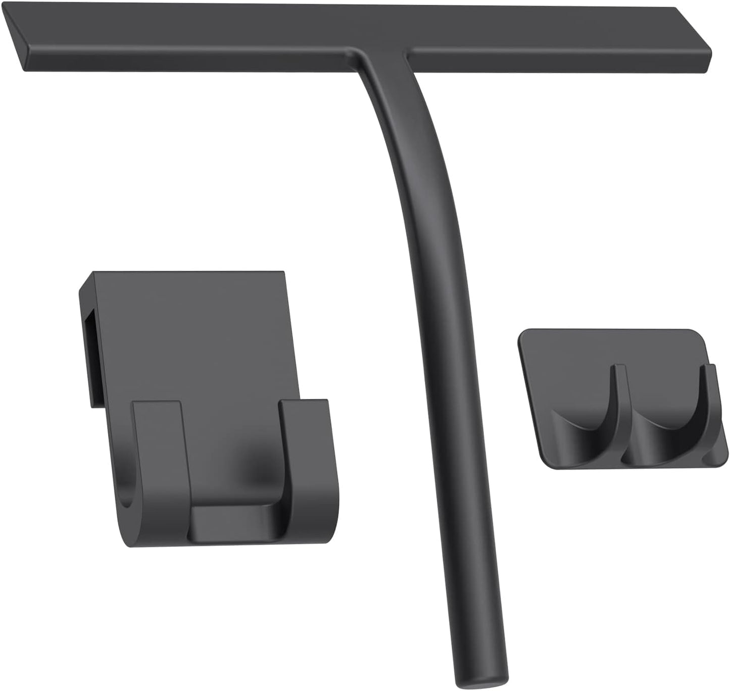 Skiennix All-Purpose Silicone Shower Squeegee - 9 Inch Black Tool with Hooks for Glass Doors & Mirrors