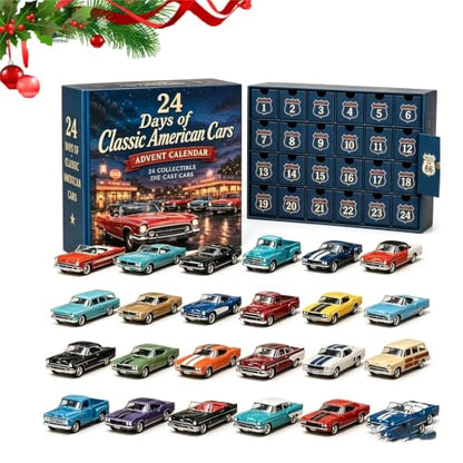 24 Days Classic American Car Advent Calendar - 3D PVC Collectible Set