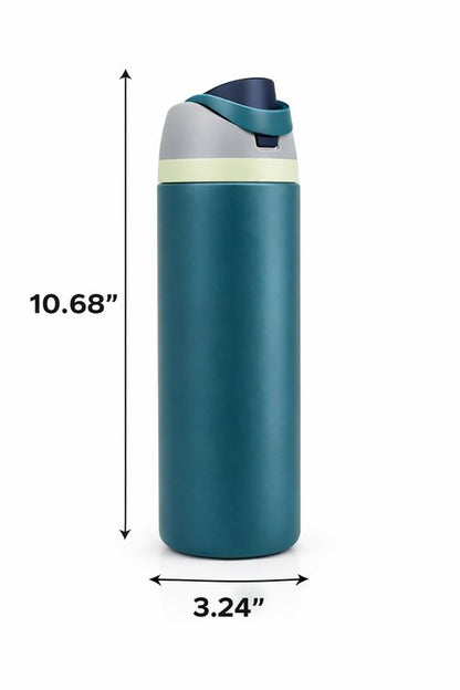 Insulated Water Bottle 24 oz - Stainless Steel, Double Wall Vacuum Flask, Push-Button Lid, Leak-Proof, Cold 24 Hrs, Blue Travel Bottle for Gym, Office