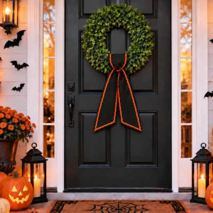Halloween Wreath Sash Black and Orange Decor for Front Door 55x5 Inches