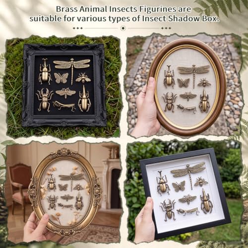 8 PCS Brass Insect Figurines Set - Animal Miniatures for Home Decor & Collecting - Insects Variation