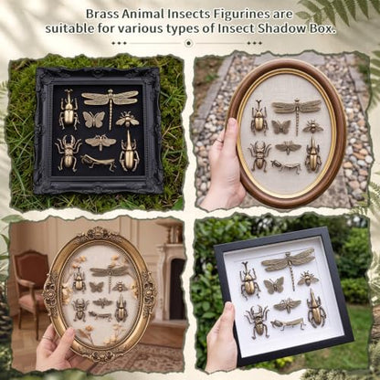 8 PCS Brass Insect Figurines Set - Animal Miniatures for Home Decor & Collecting - Insects Variation