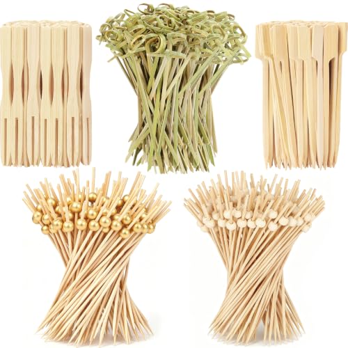 500PCS Bamboo Cocktail Picks Kit for Appetizers and Drinks - 5 Styles, 2 Sizes