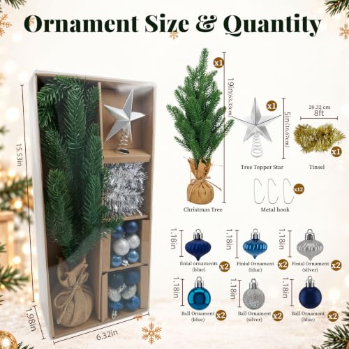 Blue Mini Christmas Tree Set - 2 Ft Tabletop Holiday Decor & Ornaments