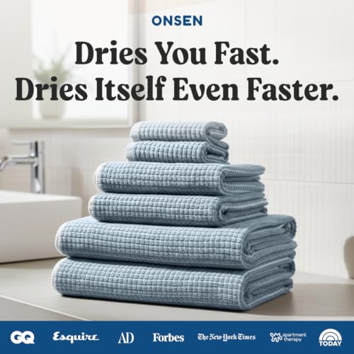 ONSEN Terry Cotton Waffle Bath Towel Set with Hand & Face Towels - Chambray Variation