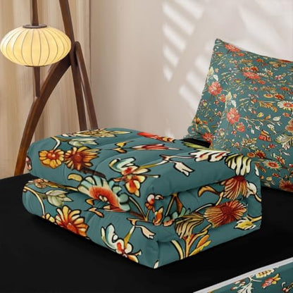 Kids Zipper Bedding Set Full Green Yellow Floral Comforter & Sheet