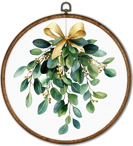 Christmas Hanging Ornament with Bow - Mistletoe Decor for Holiday Season