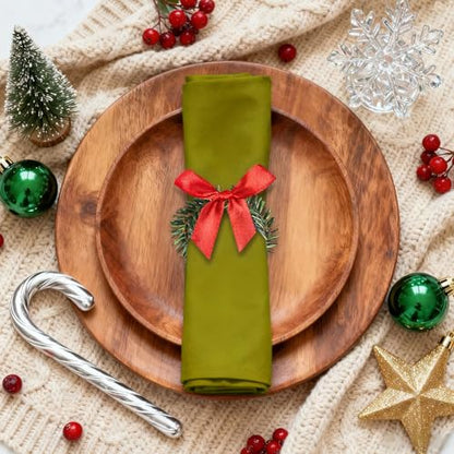 Christmas Napkin Rings Set of 12 Mini Pine Wreath with Red Bow Holiday Decor