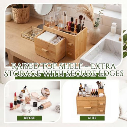 Disposable Face Towel Holder with 3 Drawers - Natural Bamboo Storage Organizer