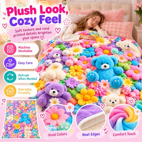 Teddy Pastel Floral Print Blanket - 40x60in Plush Throw with 3D Design