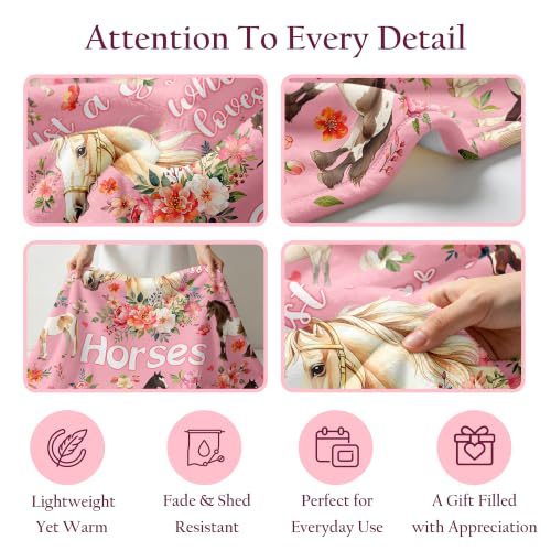 Pink Horse Blanket for Women 60x50 Inches - Horse Lover Gift for Girls