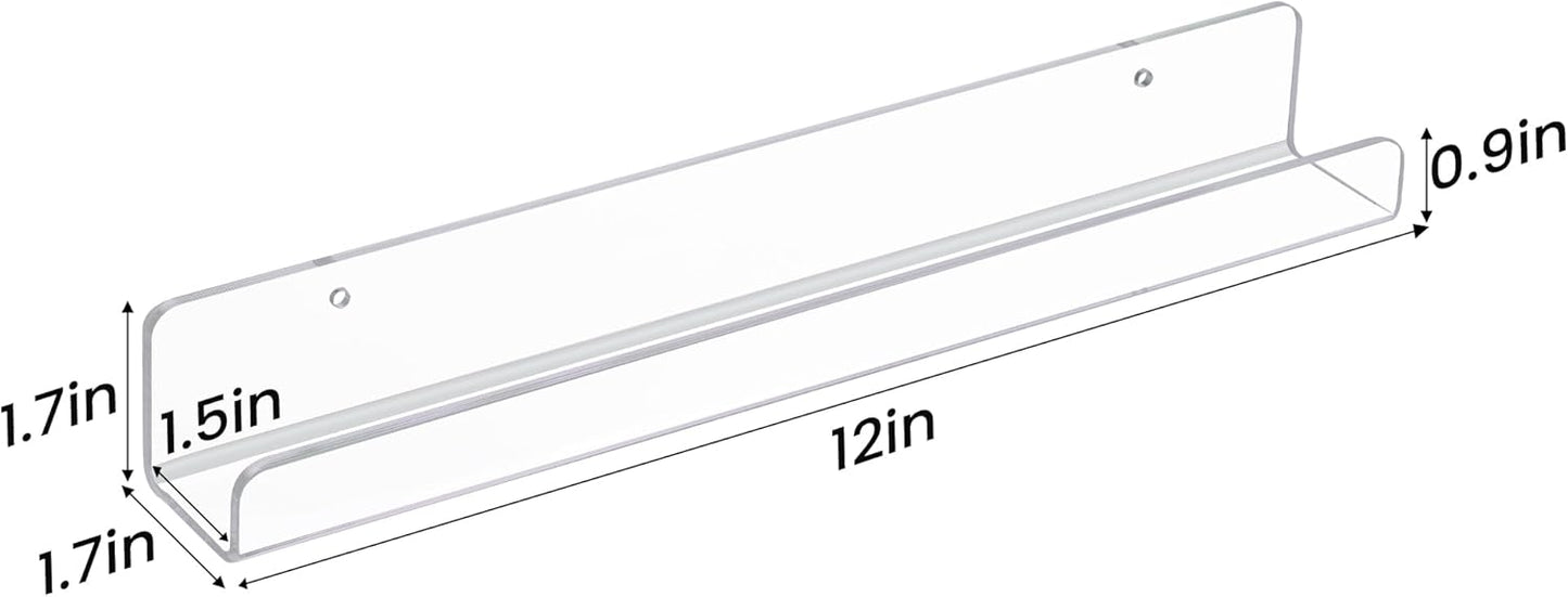 Upsimples Vinyl Record Wall Mount Shelves - 12" Clear Acrylic Album Holder for Stylish Storage & Display | Kids Bookshelf, Magazine Rack, Picture Ledge