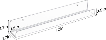 Upsimples Vinyl Record Wall Mount Shelves - 12" Clear Acrylic Album Holder for Stylish Storage & Display | Kids Bookshelf, Magazine Rack, Picture Ledge