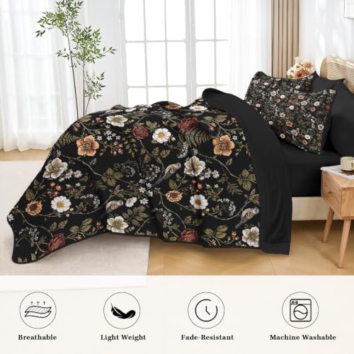 King Quilt Set with Pillowcases and Shams - Floral Bird Bedding 7 Pieces