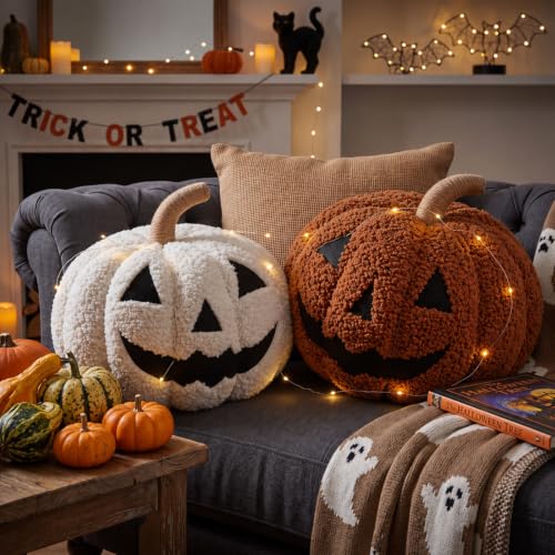 2pcs Fall Halloween 3D Pumpkin Throw Pillows - Sherpa Plush Decor Set