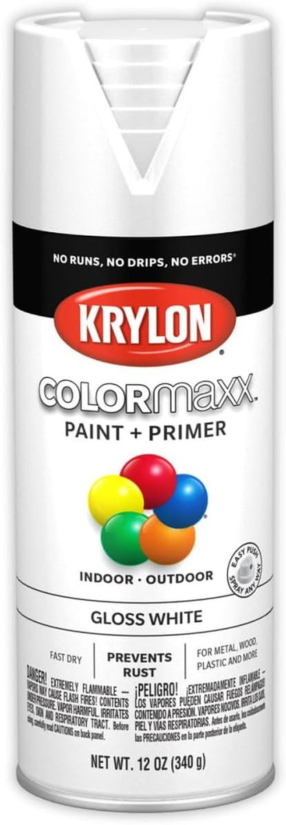 Krylon K05545007 COLORmaxx Spray Paint - Gloss White Finish for Indoor/Outdoor Use | 12 Oz