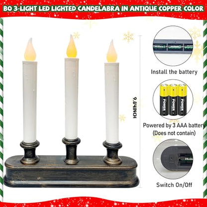 GOOTHY 3-Pack Battery-Operated LED Window Candles with Sensor - Bronze Finish, 9 Inch Flameless Taper Lights for Christmas Home Decor