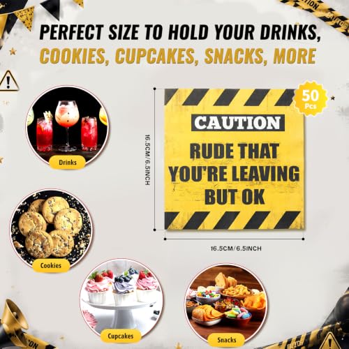 50 Pack Warning Sign Style Cocktail Napkins for Retirement & Farewell Parties