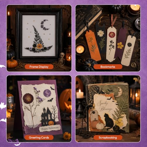 Halloween Dried Flowers for Crafts - Preserved Pressed Flowers Set, 100pcs
