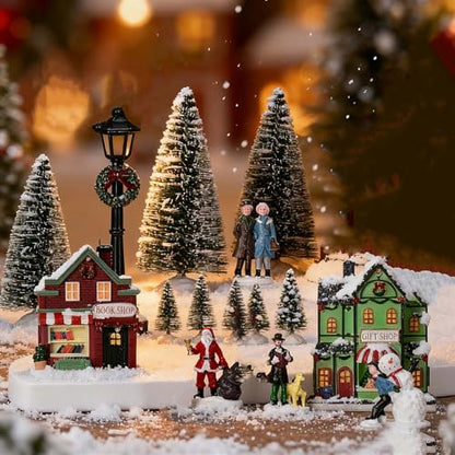 Christmas Village Set with LED Lighted Houses & Figurines - 17 Pieces for Holiday Decor