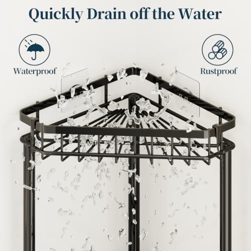 Black 3-Tier Corner Shower Caddy Stand Rustproof Bathroom Organizer