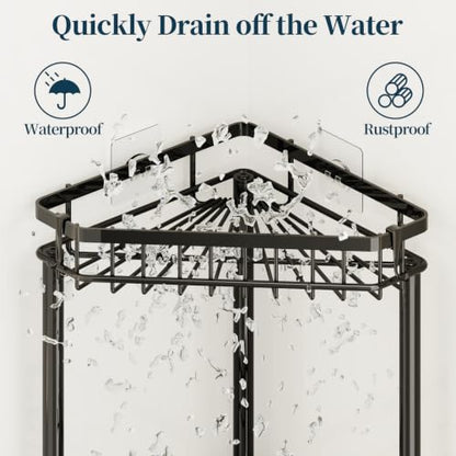 Black 3-Tier Corner Shower Caddy Stand Rustproof Bathroom Organizer