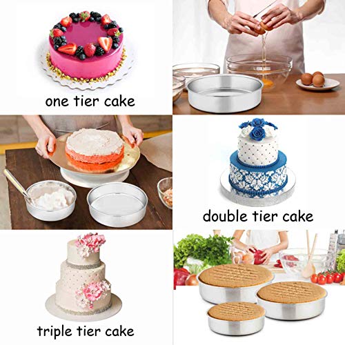 TeamFar Cake Pan, 6'' & 8'' & 9 ½'', Stainless Steel Round Baking Tier Cake Pans Set, for Baking Steaming Serving, Healthy & Heavy Duty, Mirror Finish & Dishwasher Safe - 3 PCS