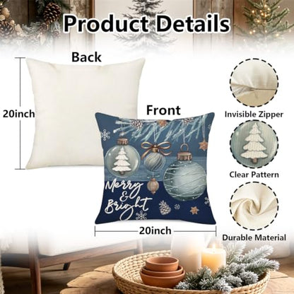 Christmas Pillow Covers Set of 4 20x20 Inch - Holiday Decor Cushion Cases