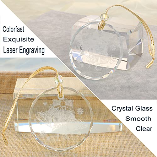 Christmas Crystal Hanging Ornament - Shiny Engraved Glass Decor - Variation C
