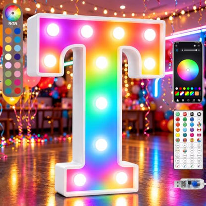 Smart Color Changing LED Letter T - RGB USB Powered Marquee Sign with App & Remote