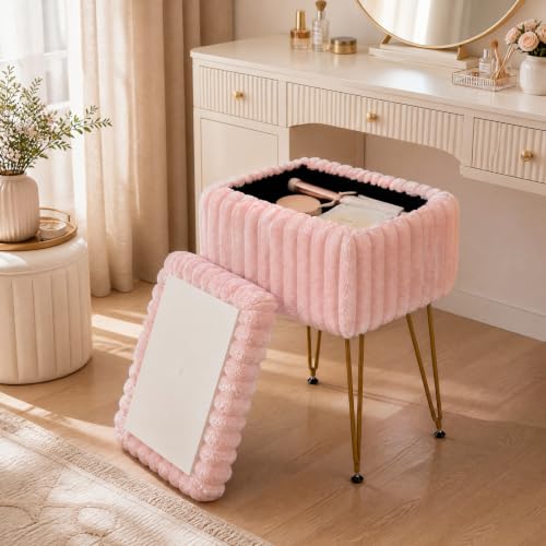 GIANTEX Vanity Stool Chair with Storage & Reversible Lid - Pink (Variation 1)