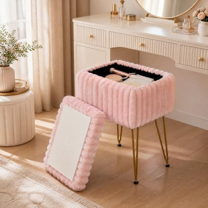 GIANTEX Vanity Stool Chair with Storage & Reversible Lid - Pink (Variation 1)