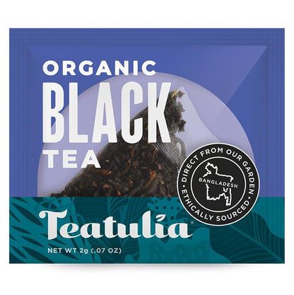 Teatulia Organic Black Tea Bags (50 Wrapped Pyramid Tea Bags) | Ethically Sourced + Sustainably Grown In Bangladesh